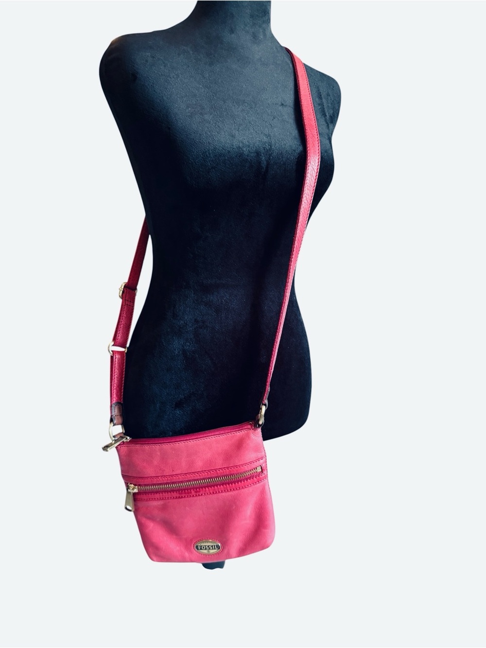 Fossil Raspberry Red Soft Leather Crossbody Bag